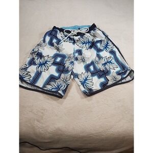 OP Ocean Pacific Mens Swim‎ Trunks/ Blue Tropical/Lined/Drawstring Waist/Medium